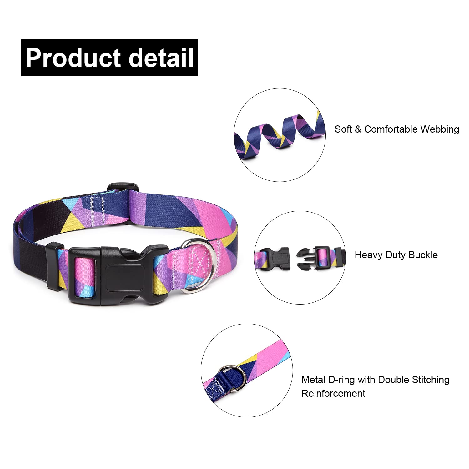 Suredoo Adjustable Dog Collar With Patterns, Ultra Comfy Soft Nylon Breathable Pet Collar For Small Medium Large Dogs (S, Purple Geometry)