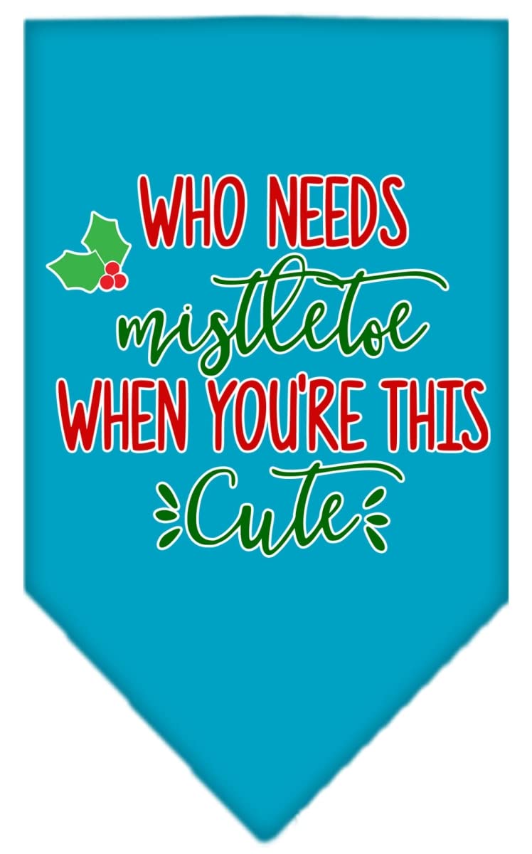 Christmas Pet and Dog Bandana Screen Printed, &quot;Who Needs Mistletoe&quot; Turquoise Large