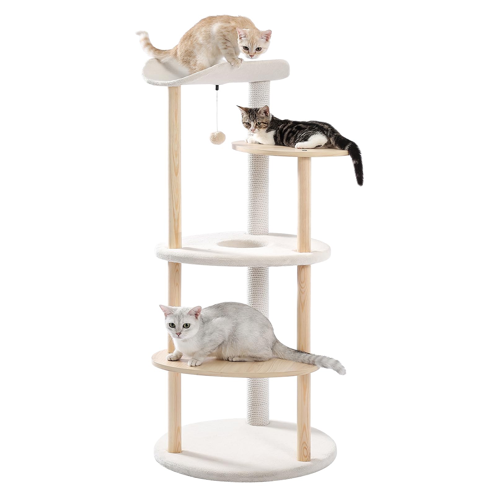 PETEPELA Cat Tree Cat Tower for Indoor Cats,5-Level Cat Play House Cat Activity Center with Scratching Posts Beige