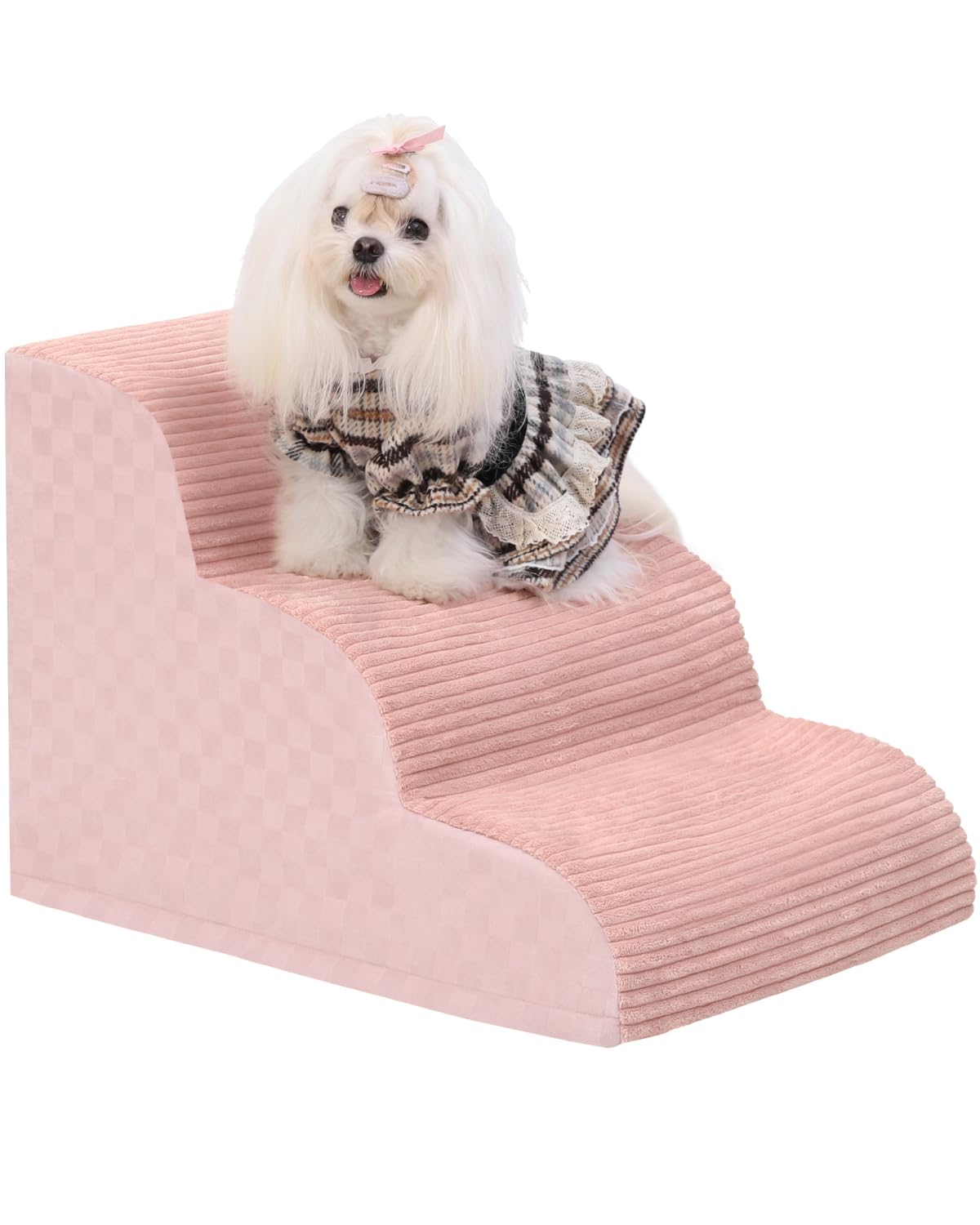 Dog Stairs Ramp For Couch 15.7   H, 3-Step Pet Stairs For Small Dogs With High Density Foam, Dog Slope Stairs With Durable Non-S