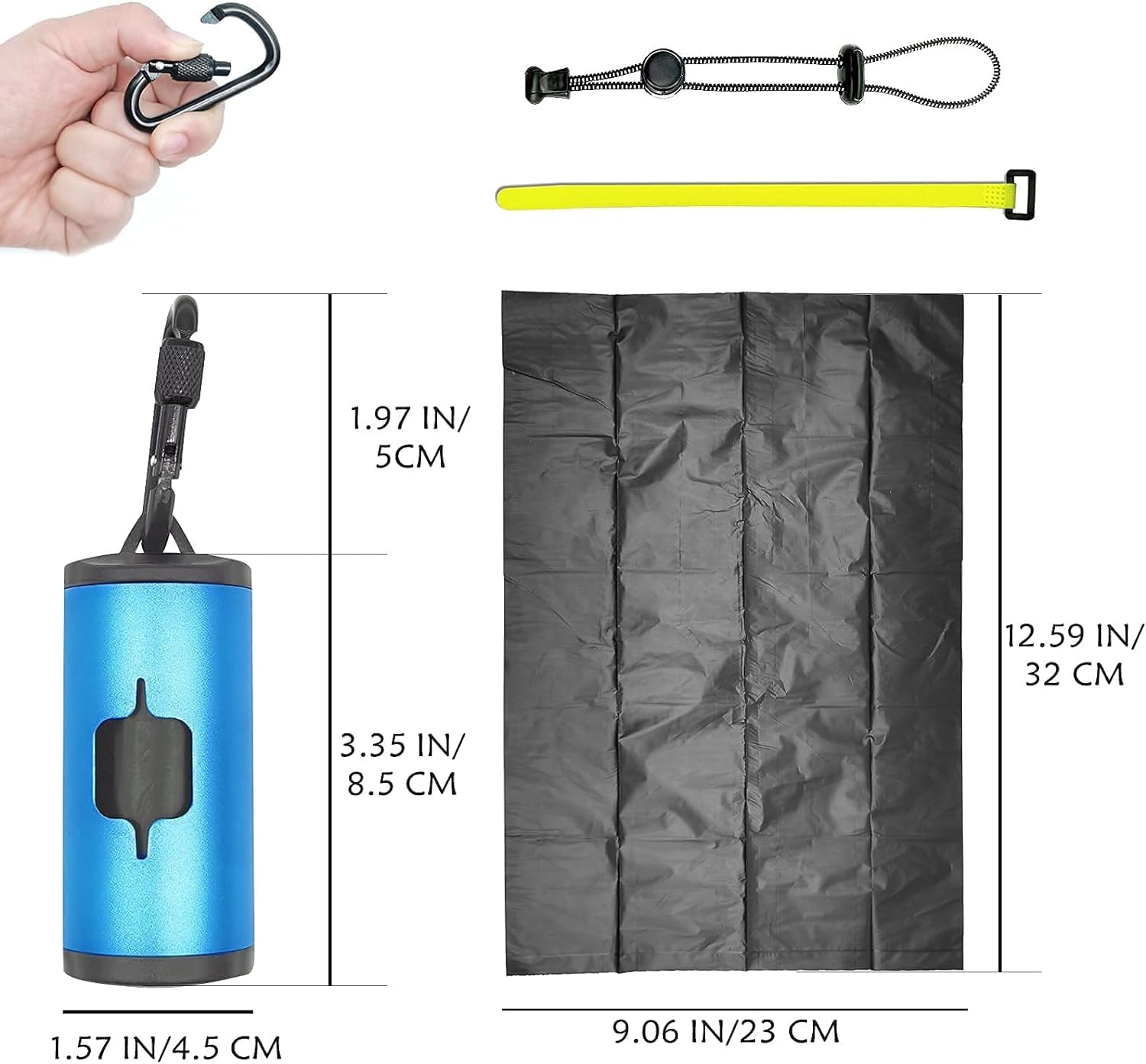 Shaouman Metal Dog Poop Bags Holder Aluminum Poo Bags Dispenser With 15 Black Unscented Pet Waste Bags And 3 Leash Accessories For Dog Walking(1 Holder 15 Bags,Blue)