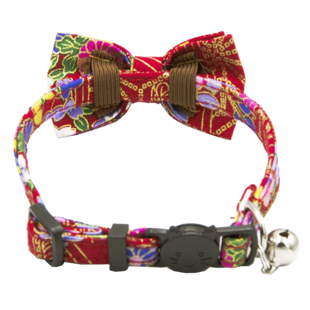Icicecream Breakaway Cat Collar With Bow Tie And Bell, Japanese Kimono Patterns, Detachable Adjustable Safety Collars For Girl B