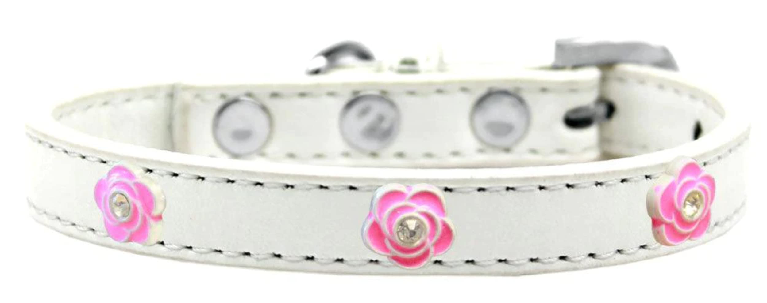 Dog, Puppy & Pet Widget Fashion Collar, Bright Pink Roses White 18
