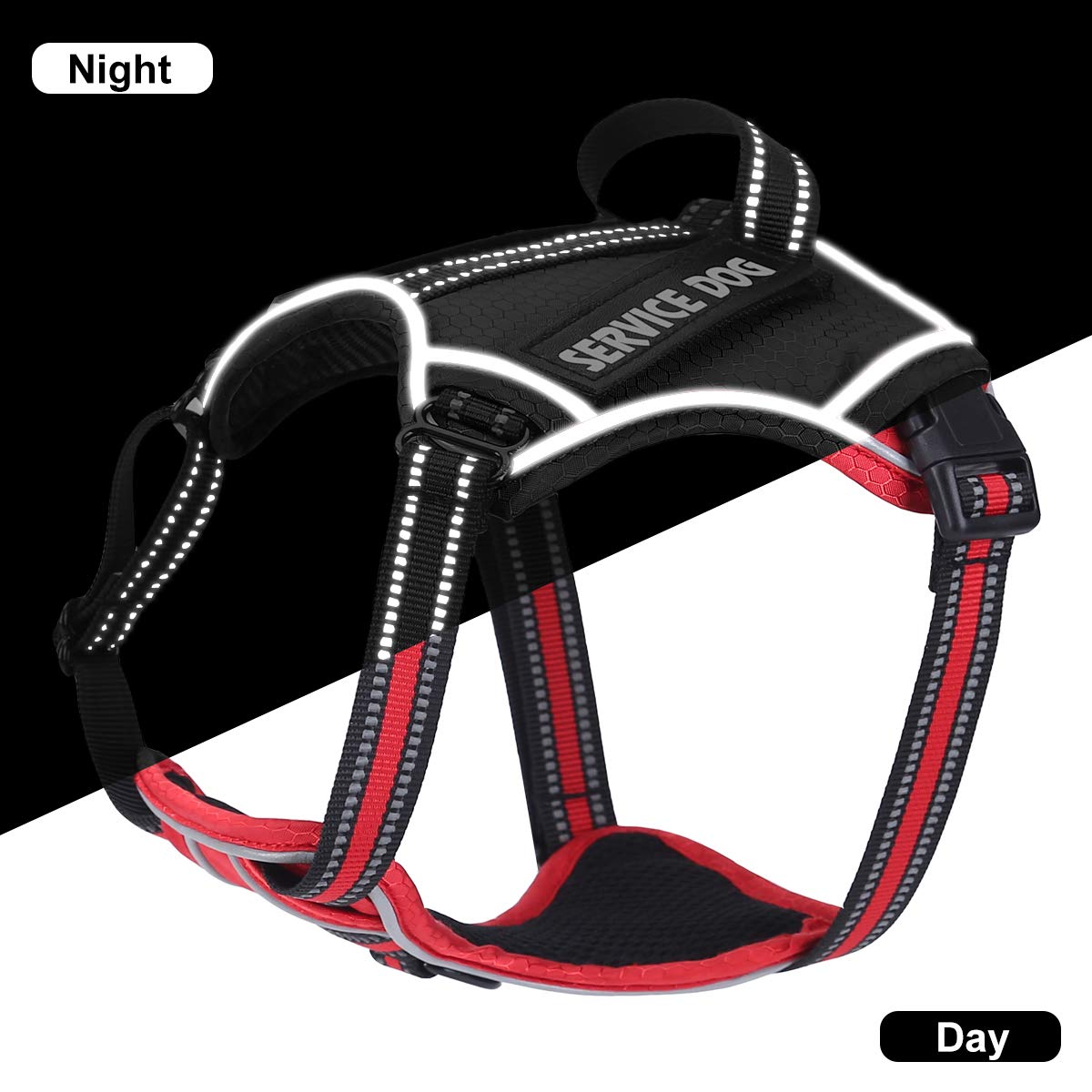Voopet Service Dog Harness, Easy On And Off Over Head Dog Vest Harness Fasten Quickly, Breathable And 3M Reflective Adjustable Pet Halters With Easy Control Handle For Small Medium Large Dogs
