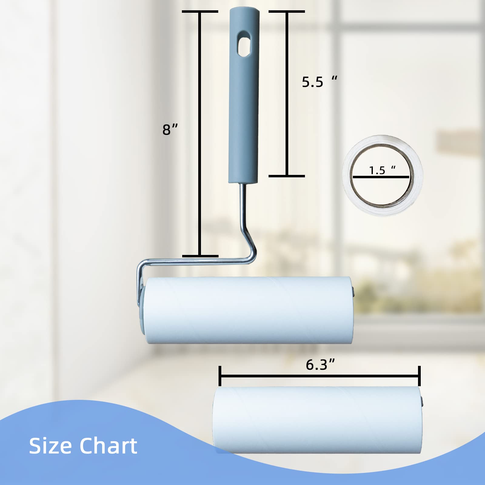 Yabeepet Extreme Sticky Large Surface Lint Roller, 6.3'' Giant Pet Hair Remover Roller For Pet Dog Cat Hair, Clothes&Furniture C