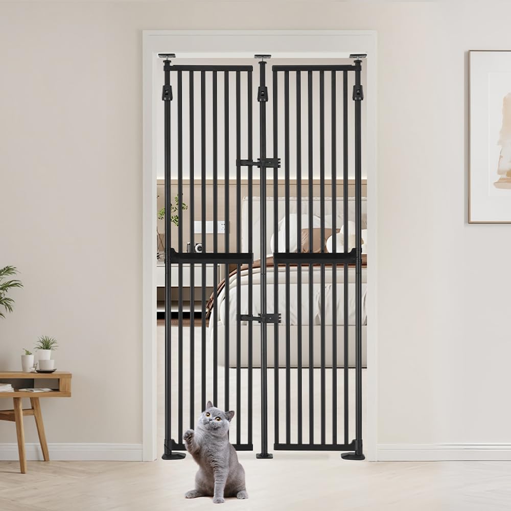 unipaws 75 High Extra Tall Cat Gate, Upgrade 3 Support Pillars-Stable Increase, Auto Closing and No Drilling Cat Dog Proof Safet