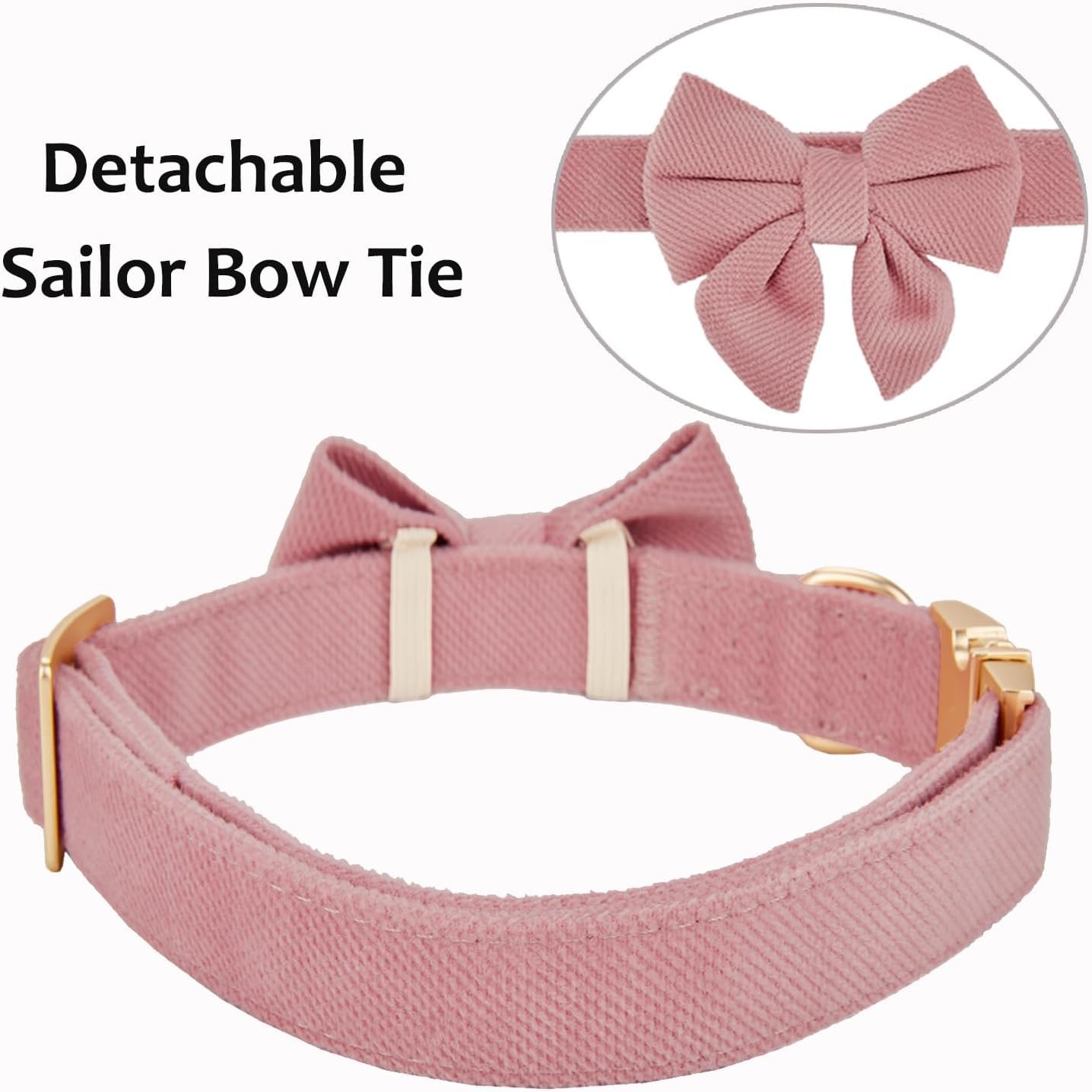 Ewinoom Bowtie Dog Collar Adjustable Soft Collars With Detachable Bow Tie And Metal Buckle For Female Small Medium Large Dogs,Pi