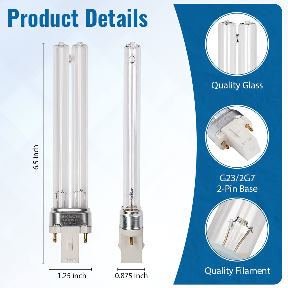 Oxyful 9W UV Ultraviolet G23-2 pin Base Replacement Light Clarifier Lamp Filter for Aquarium Koi Pond Fish Tank Compatible to CU
