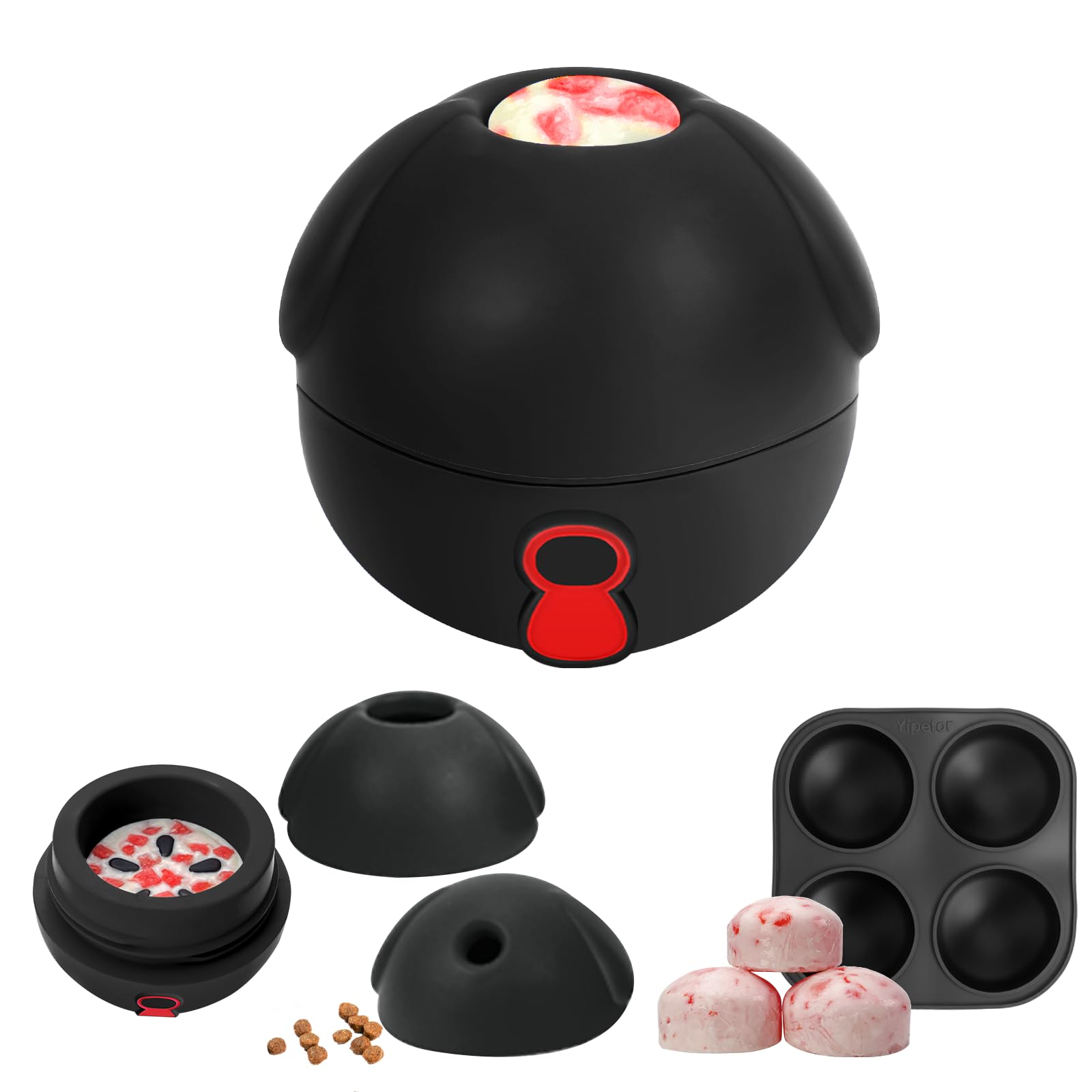 Yipetor 3In1 Treat Dispensing Dog Toys, Heavy Duty Frozen Dog Treat Ball - Slow Feeding Puppy Lick Bowl Tough Chew Toy for Large