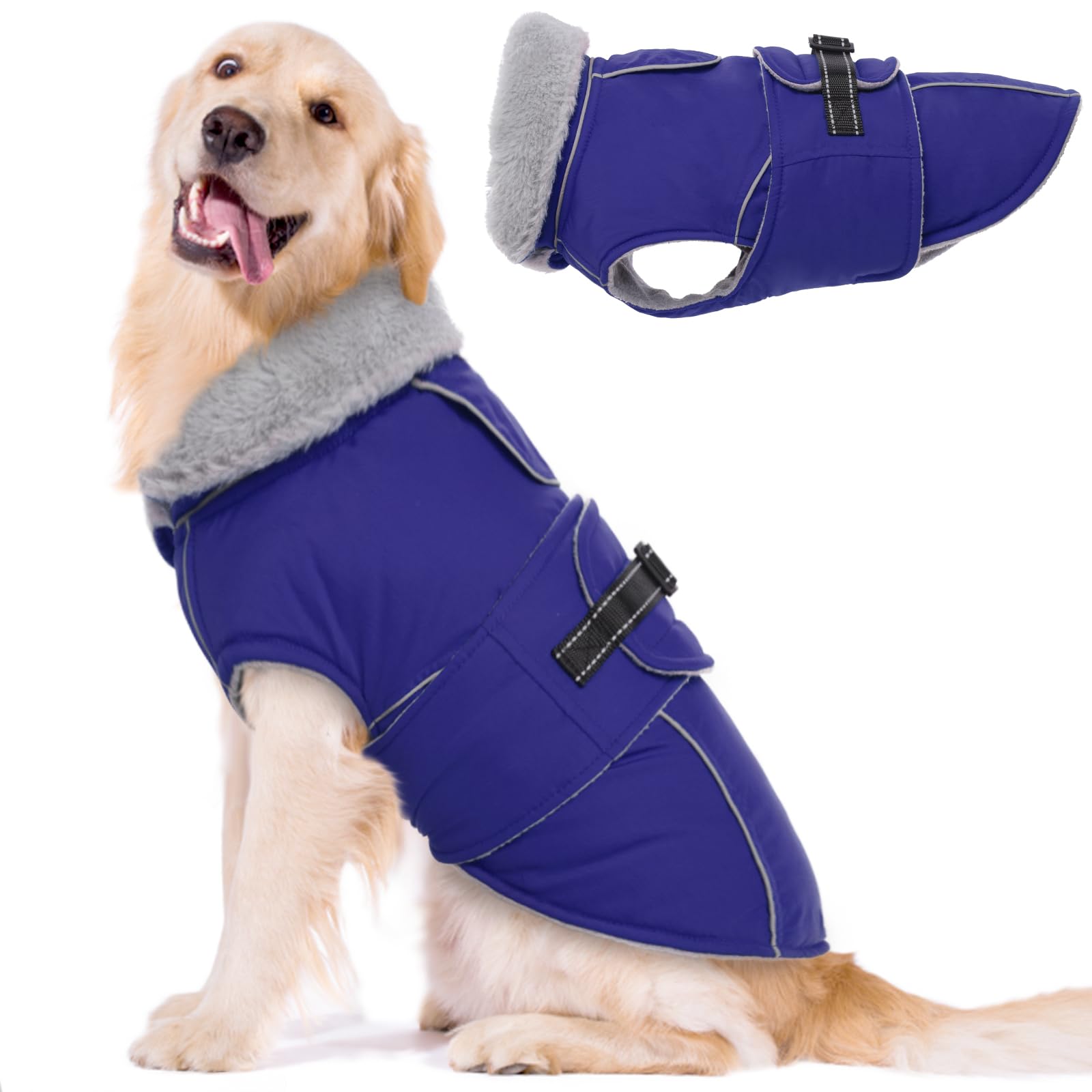 Lelepet Warm Dog Coat Reflective Dog Fleece Vest Waterproof Dog Jacket Windproof Dog Winter Coat Dog Cold Weather Coat With Adju