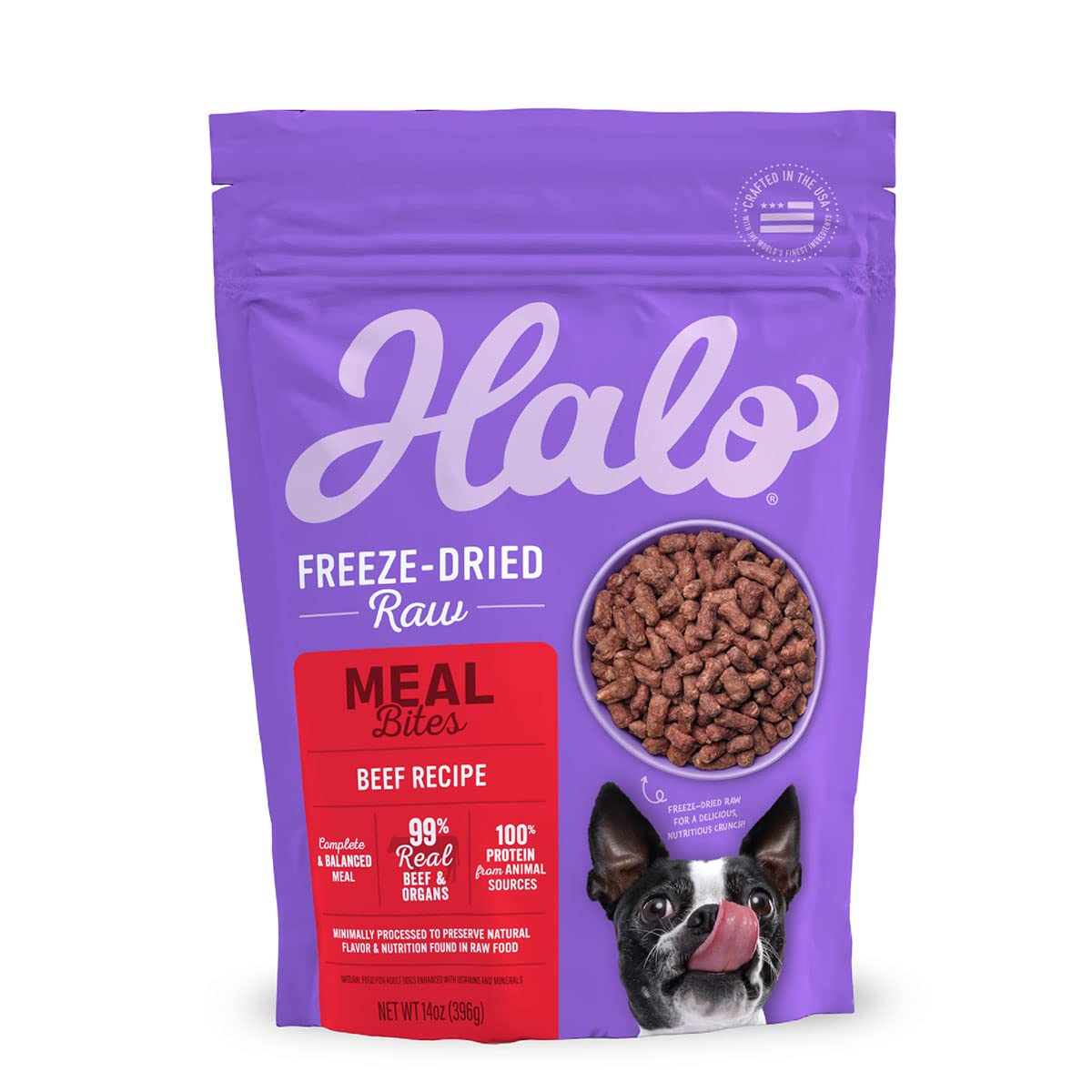 Halo Meal Bites Freeze Dried Raw Dog Food, Beef Recipe, Real Meat Dog Food Bag, Adult Recipe, 14-Oz Bag