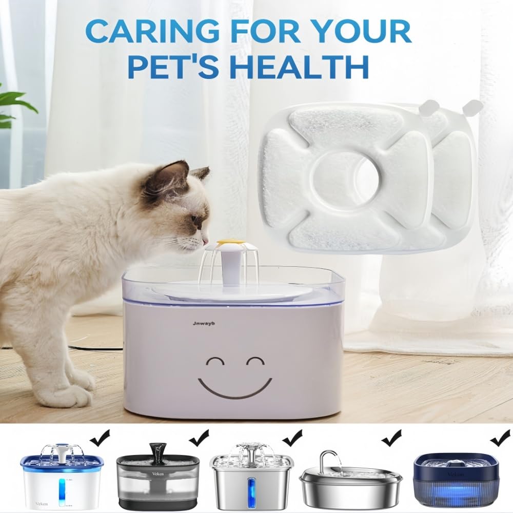 16 Pcs Cat Fountain Replacement Filters,8 Pack Cat Water Fountain Filters And 8 Pack Pre-Filter Sponges for 67oz, 95oz, 135oz Au
