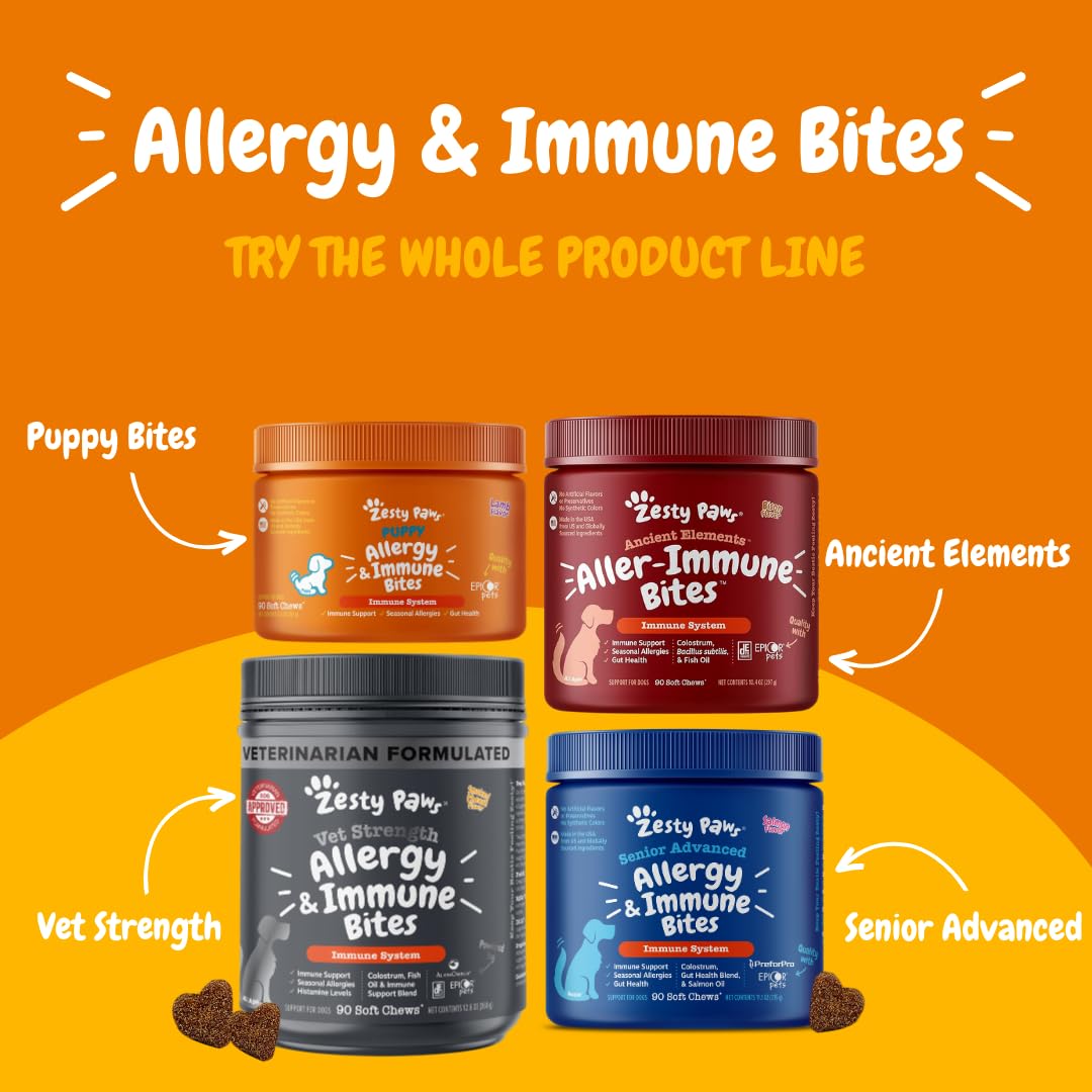 Zesty Paws Dog Allergy Relief - Omega 3 Probiotics - Anti Itch Soft Chews - 90 Count - Salmon Flavor