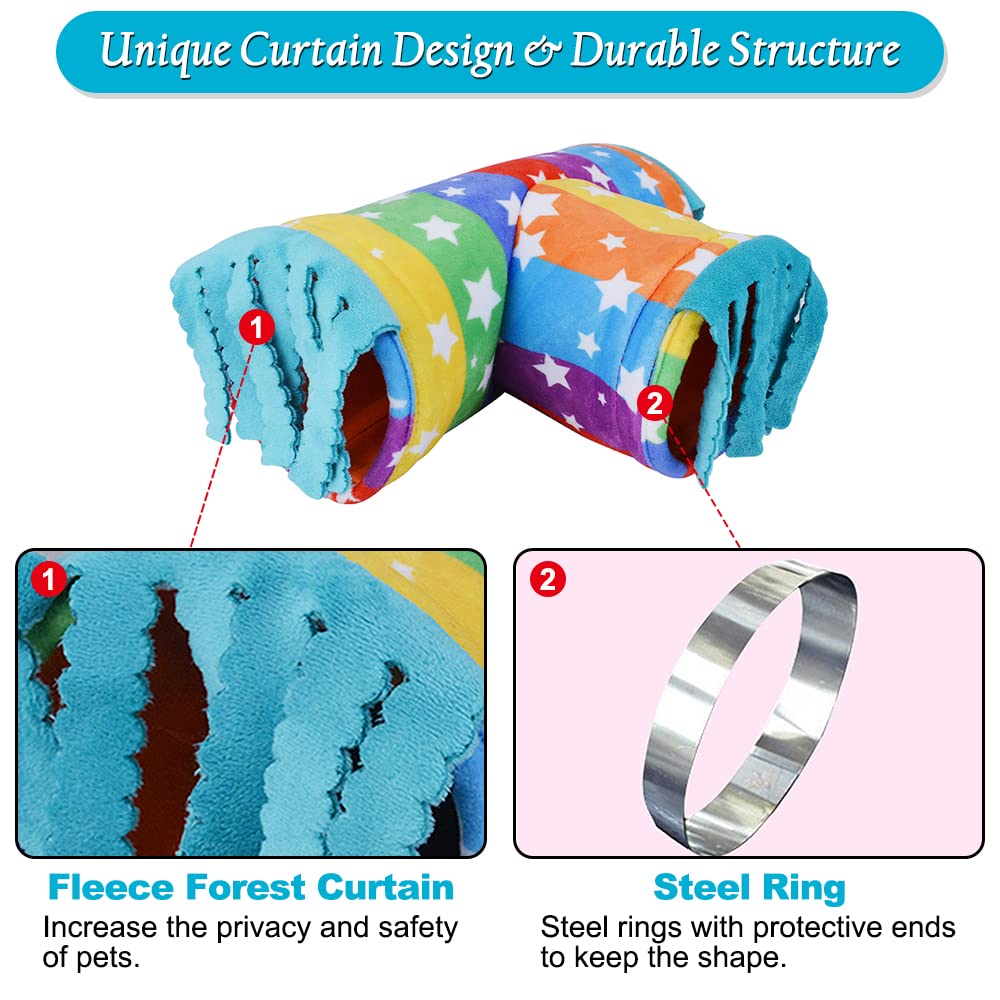 Guinea Pig Tunnel-Homeya Guinea Pig Hideout,Collapsible 3 Way Hamster Play Tubes With Fleece Forest Curtain,Small Animal Pet Toys And Cage Accessories For Rabbit Bunny Ferret Rat Hedgehog