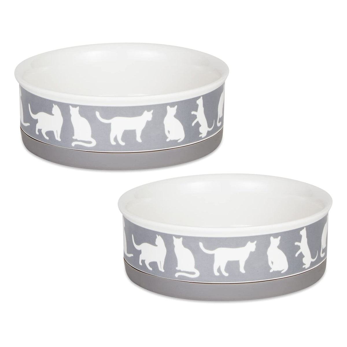 Bone Dry Ceramic Cat Bowls For Food & Water Microwave & Dishwasher Safe, Non-Skid Bottom, Medium Set, 6X2, Gray, 2 Count