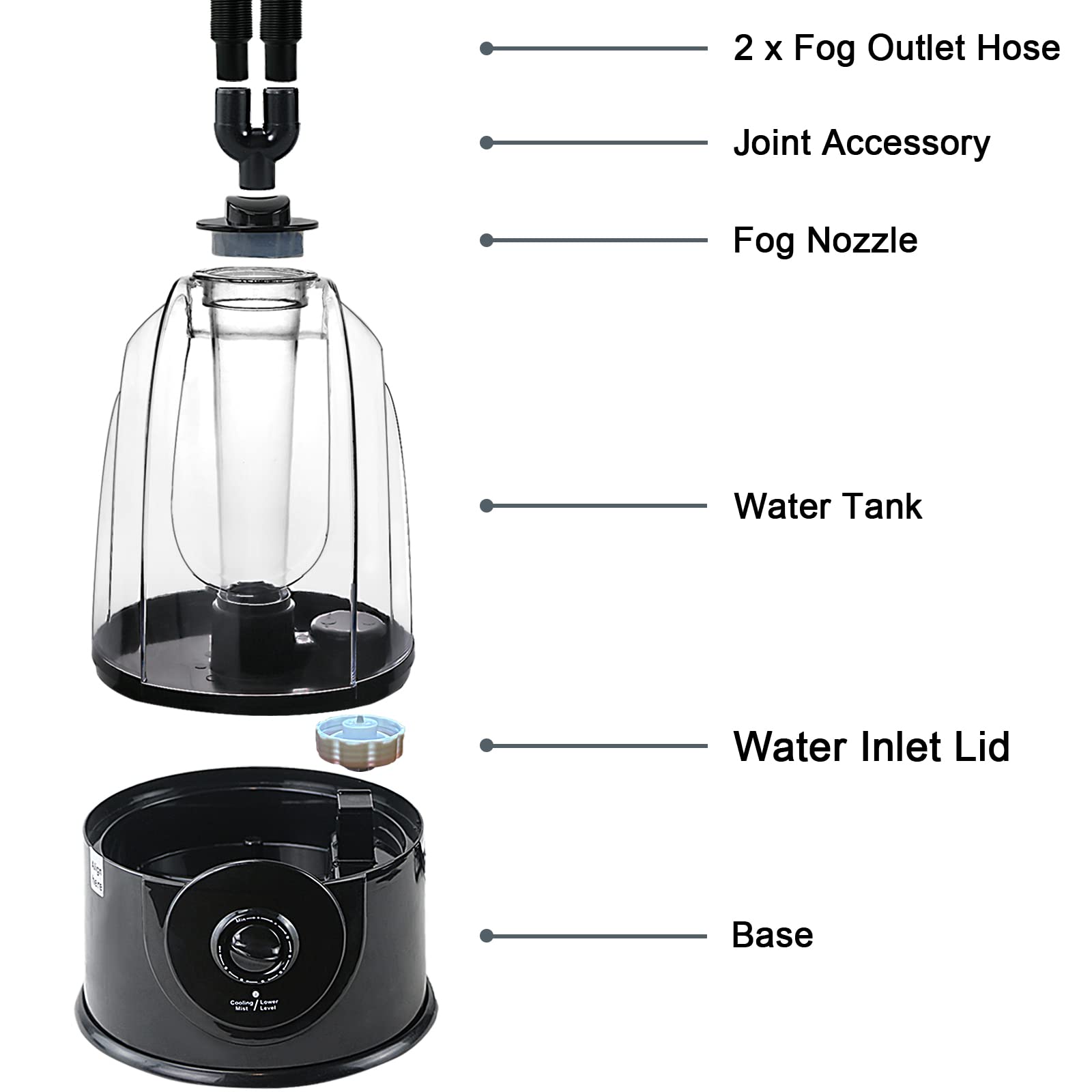 Coospider Reptile Fogger Humidifier Mister For Terrarium Tank With 2 Extension Tubes/Hoses, Pets Mister Adjustable Fog For Repti