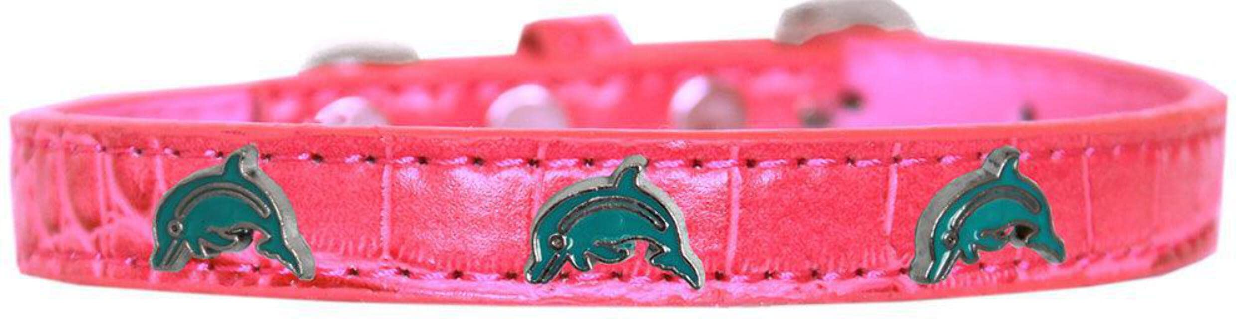 Dog, Puppy & Pet Designer Croc Widget Collar, &quot;Dolphins&quot; Black 16