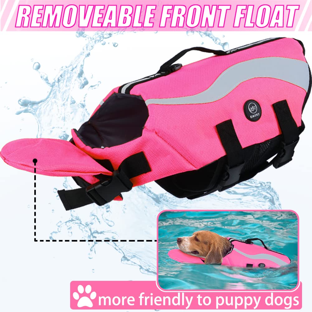 Emust Dog Life Vests, Adjustable Dog Life Jackets For Small Dogs With Enhanced Buoyancy, Small Dog Swim Vest With Durable Rescue Handle, Pink,Xs