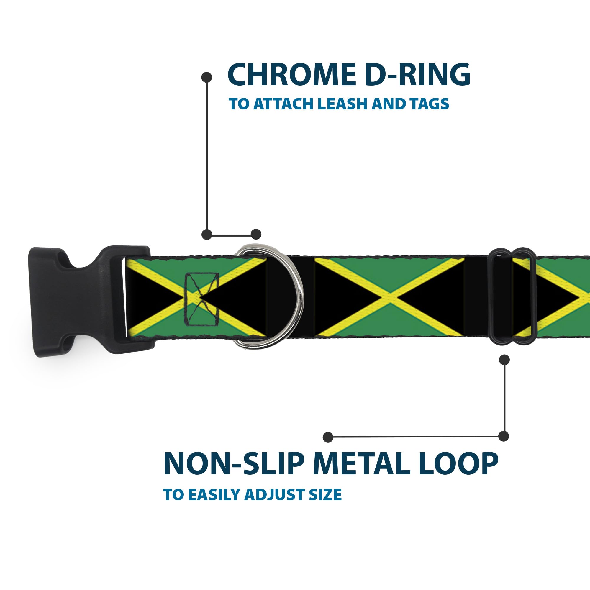 Buckle-Down Plastic Clip Collar - Jamaica Flags - 1'' Wide - Fits 9-15'' Neck - Small
