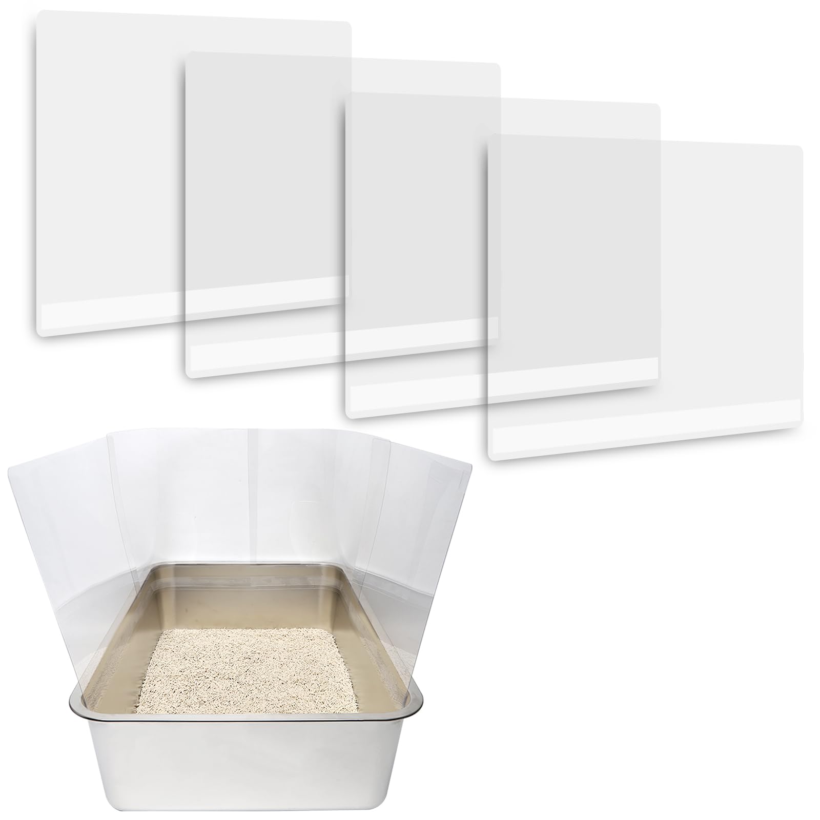Yoiles 4Pcs Cat Litter Box Pee Shields,Transparent Easy Clean Splash Guard For Open Top Litter Pan 14.5  11.5In- Litter Box Not 