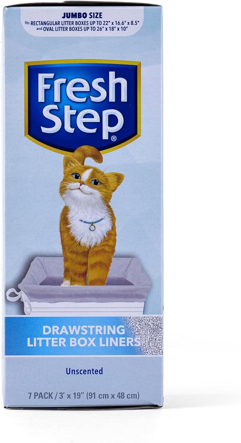 Fresh Step Drawstring Large Litter Box Liners | Heavy Duty Liners For Cat Litter Box | Scented & Unscented Available | Quick & Easy Cleanup, Unscented, Jumbo - 36 Pack