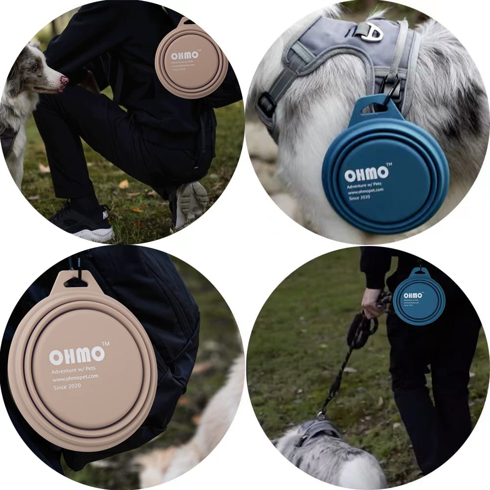 Ohmo Collapsible Dog Bowl(2 Pack, 12Oz/400Ml, Peacock Blue&Beige) Premium Silicone Pet Water Bowls For Cats & Dogs, Portable Dog Travel Bowls Foldable For Outdoor Camping Hiking