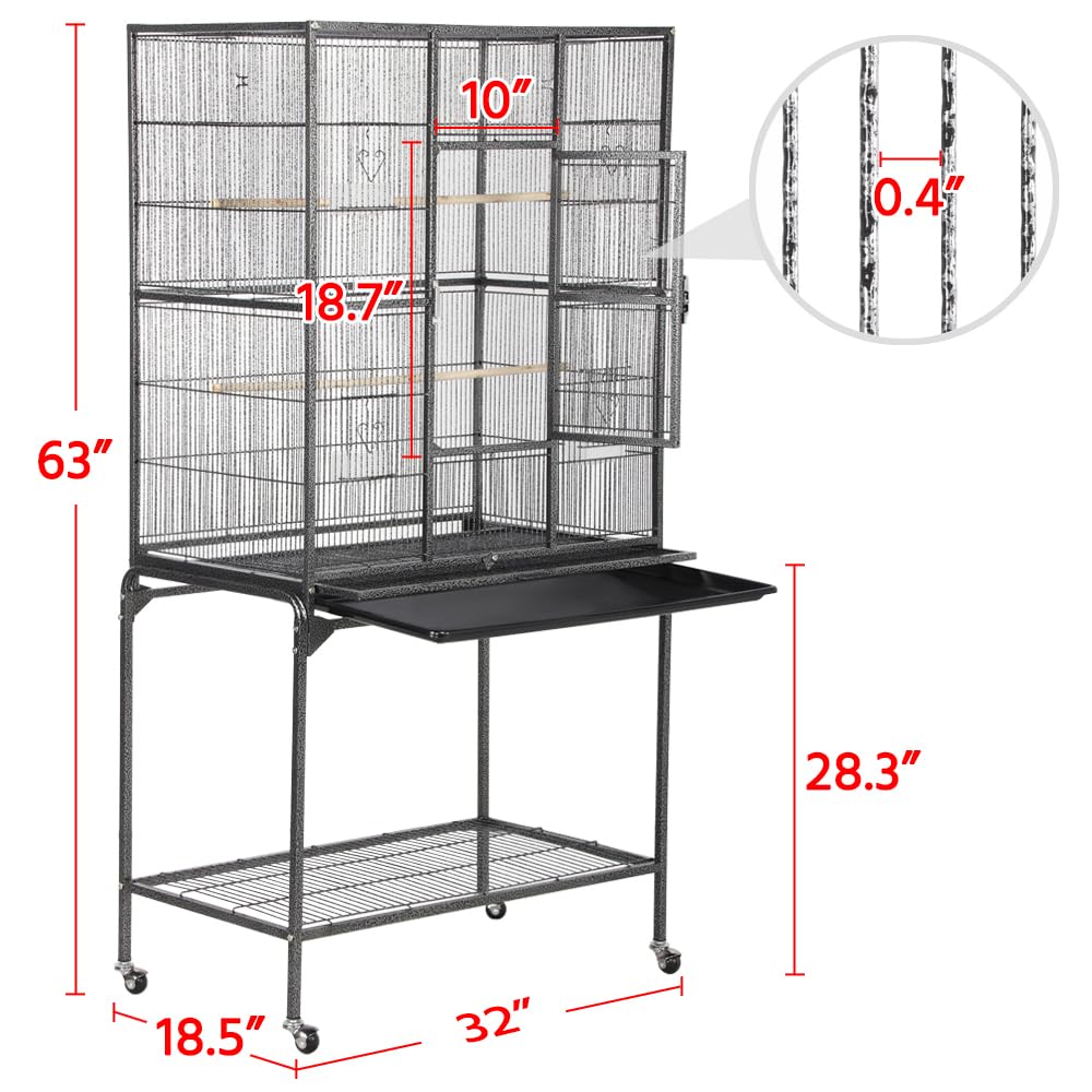 Yaheetech 63'' Detachable Parrot Cage For Cockatiel Sun Parakeet Green Cheek Conure Lovebird Budgie Finch Bird Cage With Stand