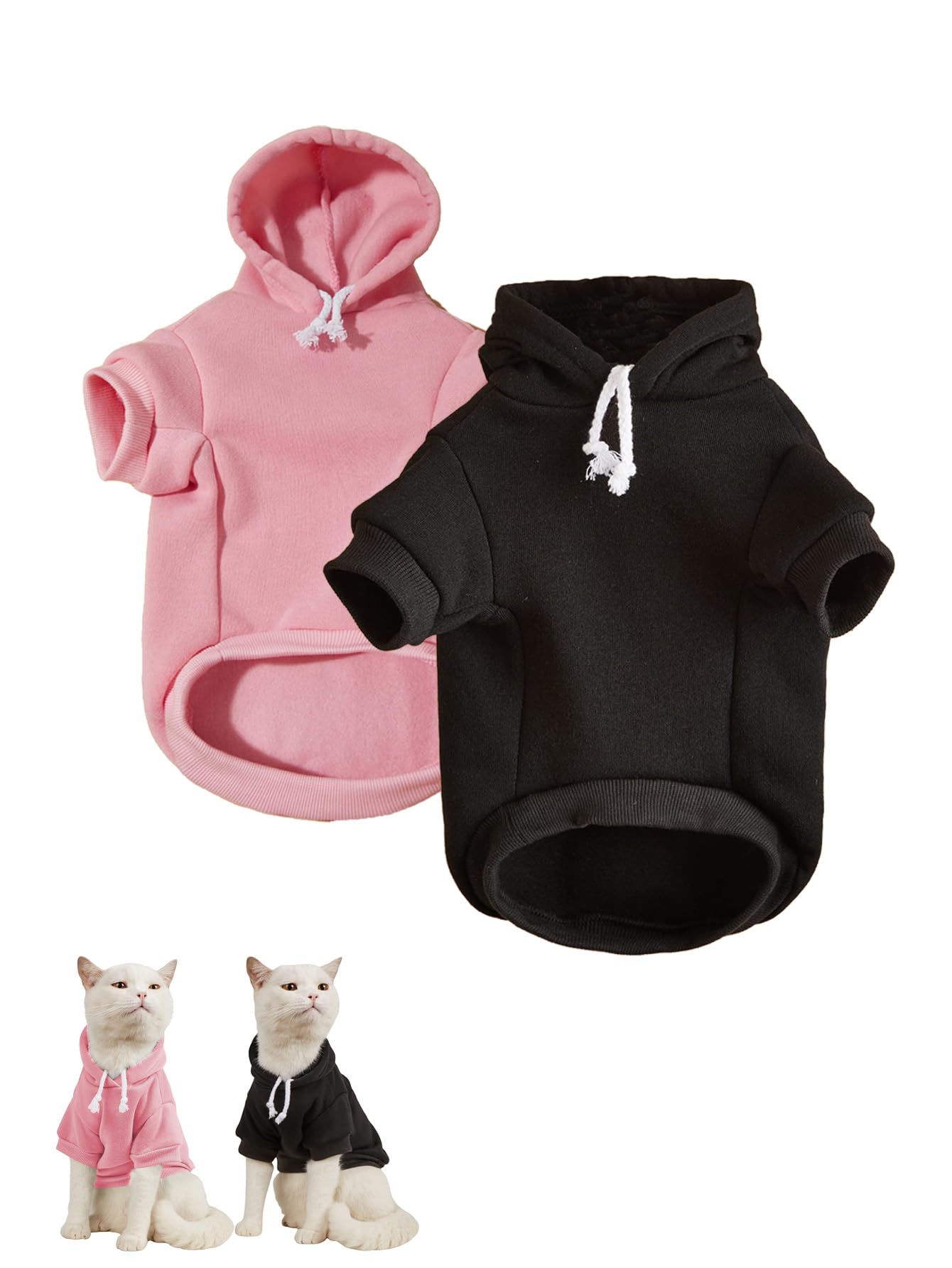 Qweee 2Pcs Basic Dog Hoodie & Cat Apparel In Black & Pink, Sizes S+M