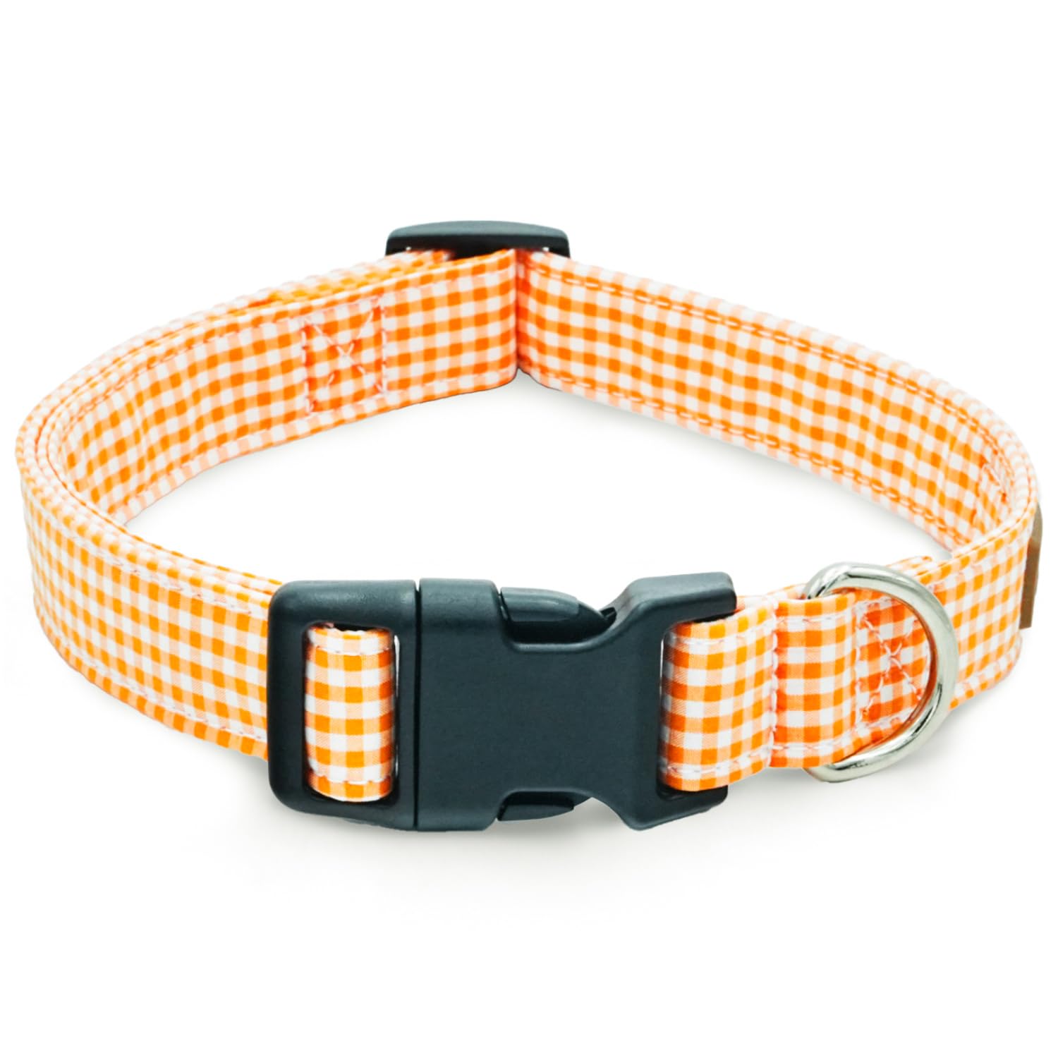 Tunkoo Orange Plaid Dog Collar Premium Cotton - Adjustable Collar With Strong Plastic Bucle Gifts For Small Medium Large Girl Bo