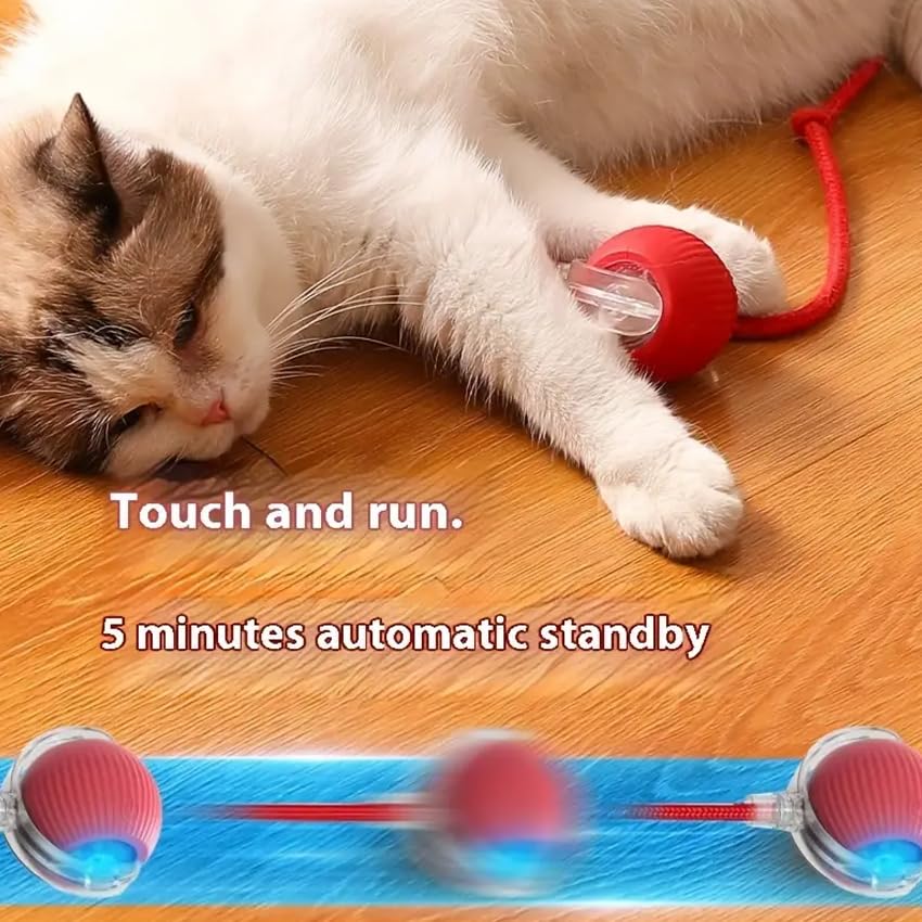 Cat Toy Ball With Tail Rope, Smart Rolling Ball, Led Light, Electric Self-Rolling Small Pet Toy, Interactive Jumping, Automatic