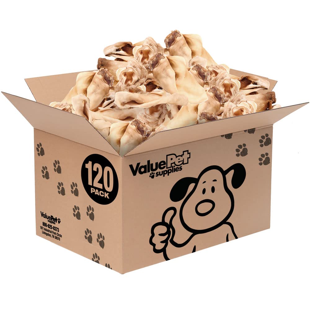 ValueBull Cow Ears, Varied Sizes/Shapes, 120 Count Bulk Pack - All Natural Dog Treats, 100% Angus Beef, Single Ingredient, Fully