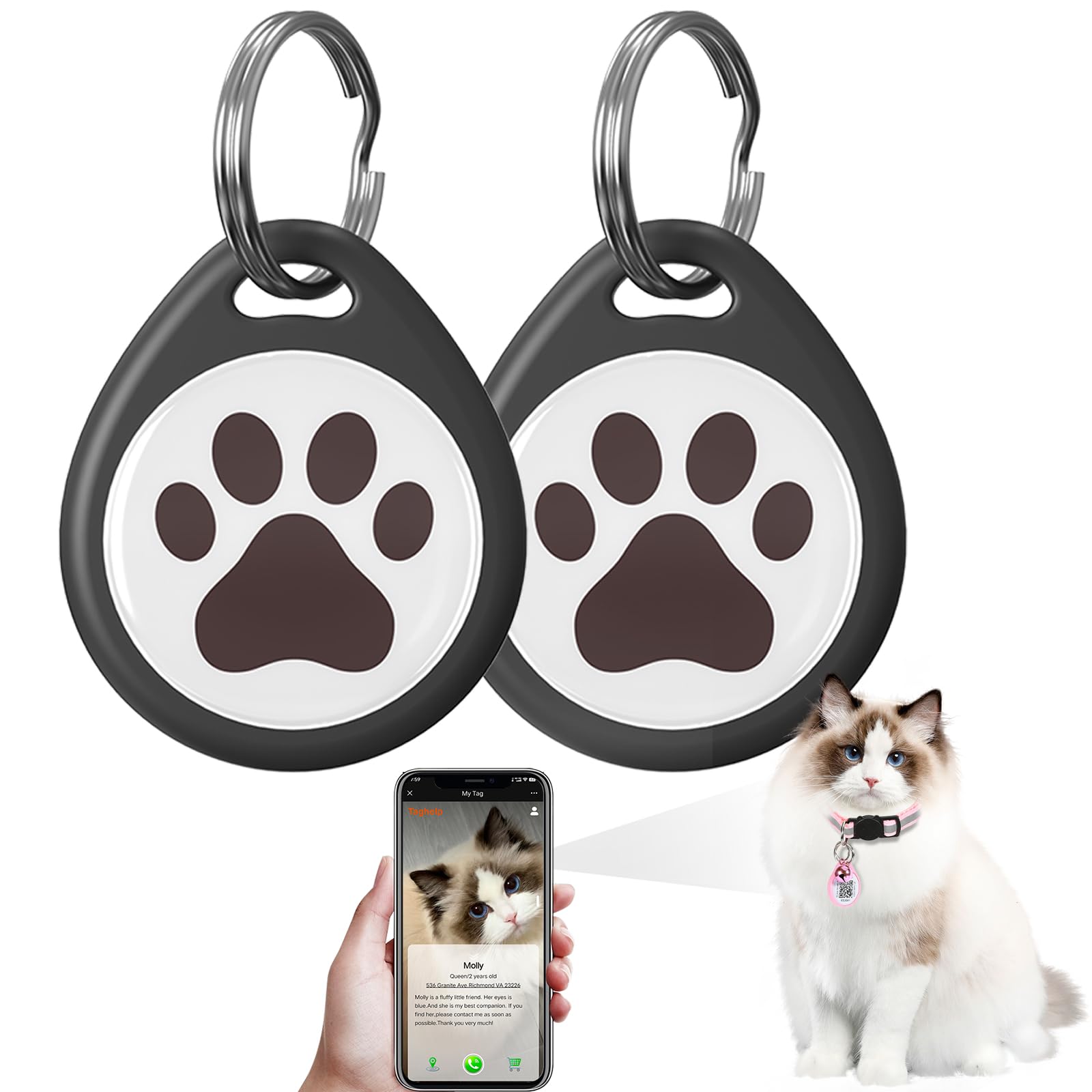 (2 Pack) Qr Code Id Cat Tags For Collar Personalized For Pet Online Profile - Scan Qr Receive Instant Pet Location Alert Email, 