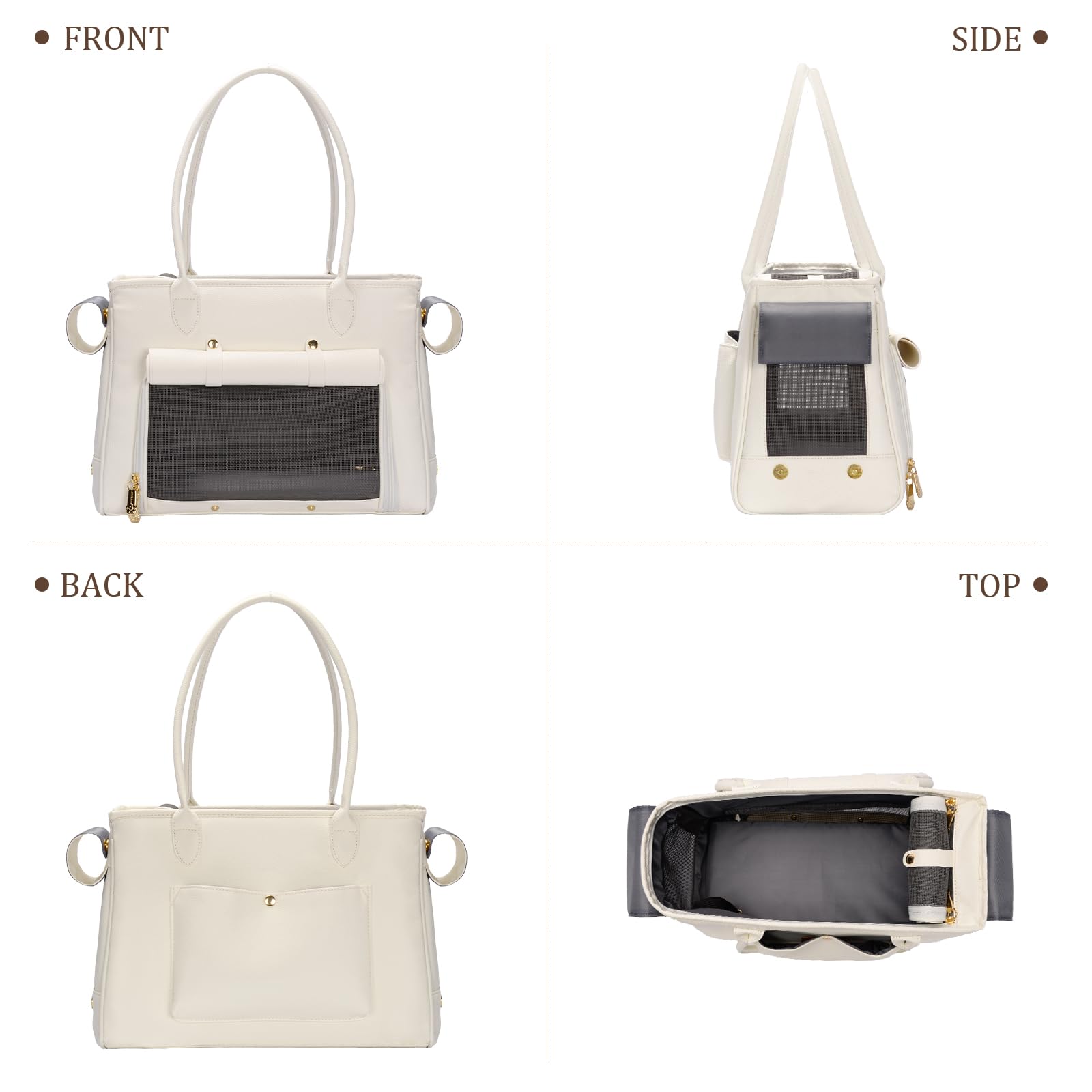 Fashion Pet Carrier Purse For Small Cat And Dog, Luxury Pu Soft-Sided Tote Bag With Large Pockets For Dogs And Puppies (White, 1