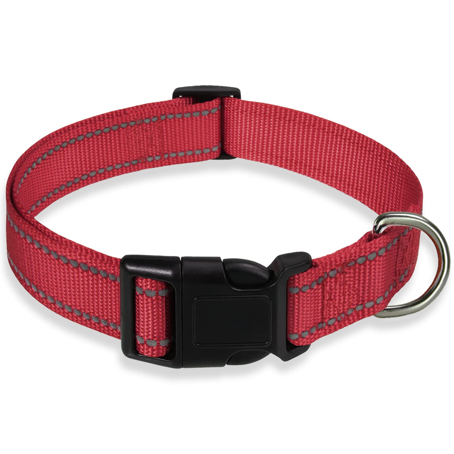 Reflective Dog Collar With Buckle Adjustable Safety Nylon Collars For Small Medium Large Dogs, Red Xxs