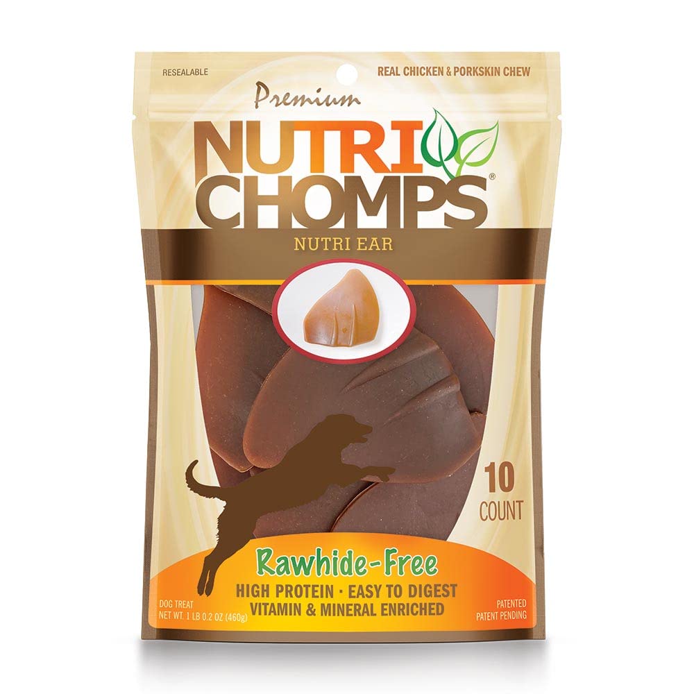 NutriChomps Dog Chews, Ear-Shaped, Easy to Digest, Rawhide-Free Dog Treats, 10 Count, Real Chicken flavor