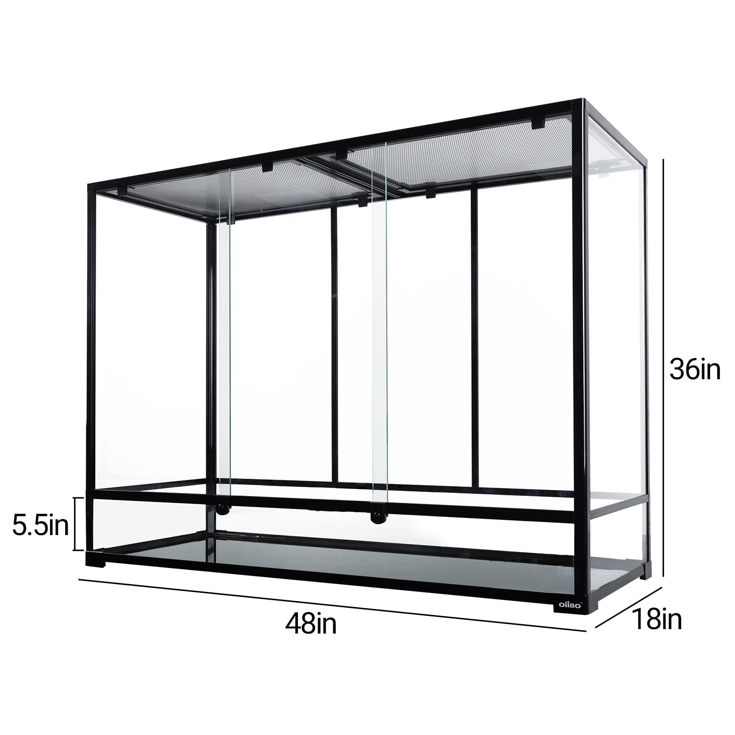 Oiibo 135 Gallon Reptile Terrarium, 48'' X 18'' X 36'' Full Tempered Glass Vertical Reptile Tank,Front Sliding Door With Top Scr