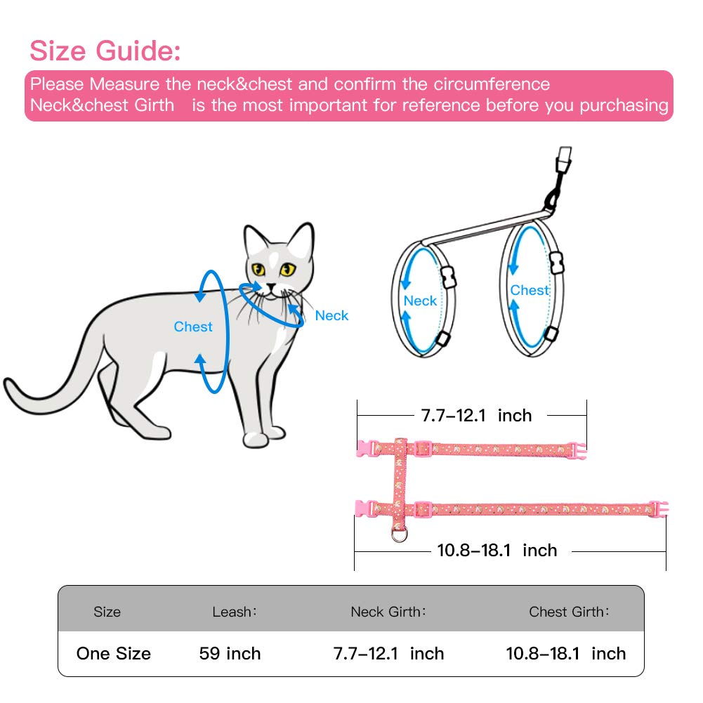 Cat Harness And Leash Set Gold Moons Stars Soft Nylon Escape Proof Adjustable For Kittens Small Animals Glow In The Dark (Pink)