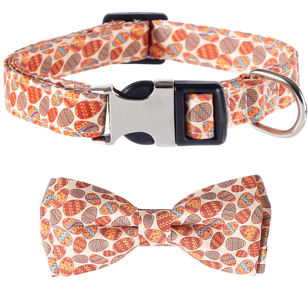 Easter Dog Collar With Bowtie Egg Holiday Adjustable Pet Collars With Metal Buckle For Dogs (Eggs,Small)