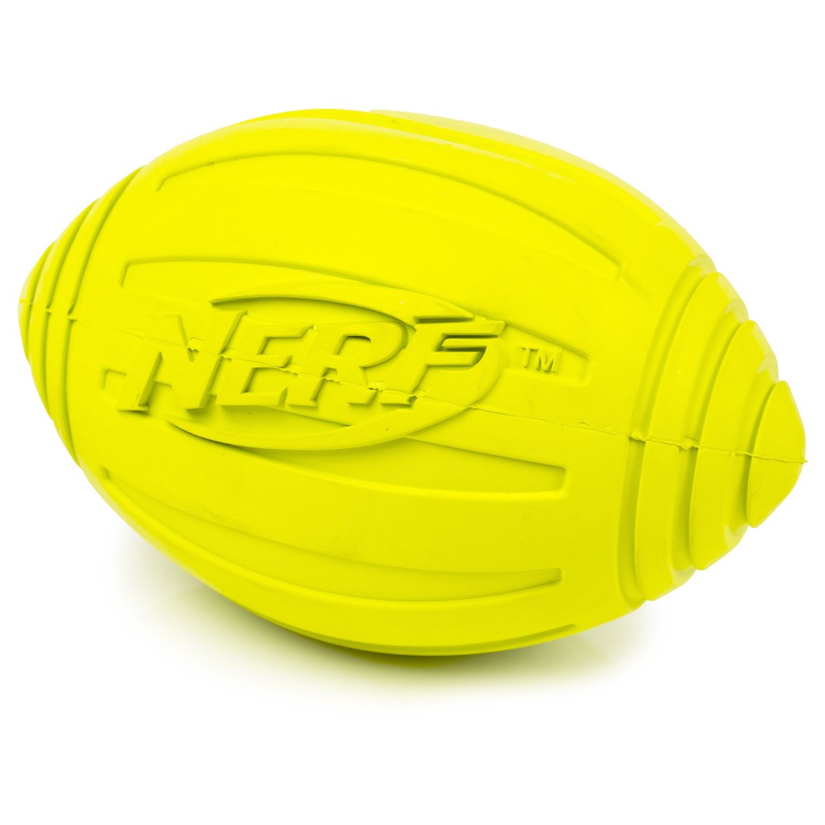 Nerf Dog Ridged Football Dog Toy With Interactive Squeaker, Lightweight, Durable And Water Resistant, 7 Inch Diameter For Medium/Large Breeds, Single Unit, Green