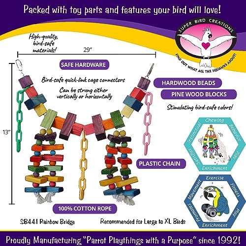 Super Bird Creations - Rainbow Bridge Bird Toy - Durable & Entertaining Bird Playground For Amazons African Greys Eclectus Cockatoos Macaws - Colorful Bird Toy For Large & Extra-Large Birds 29' X 13'