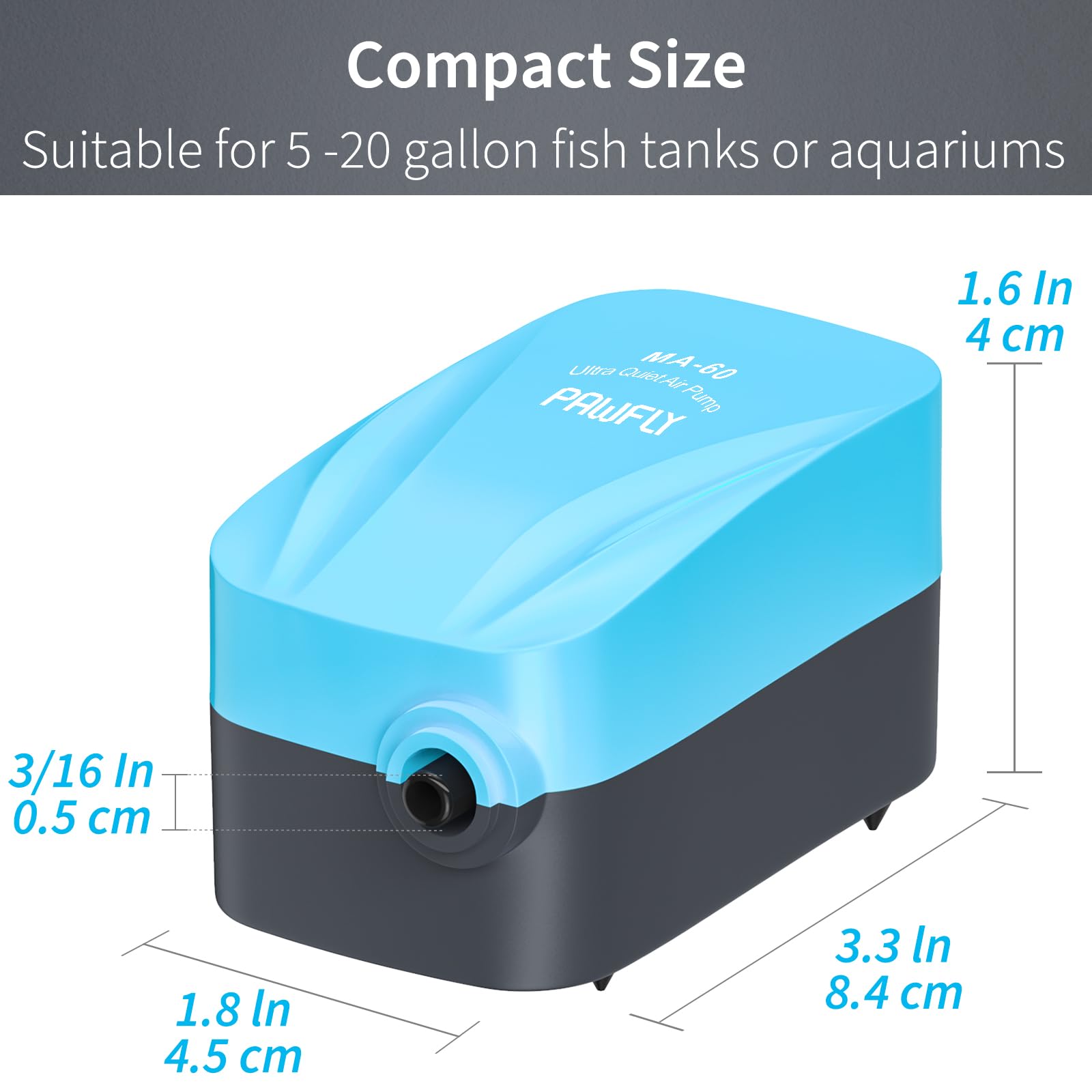 Pawfly Aquarium 15-40 Gph Compact Air Pump Quiet Oxygen Aerator Pump With Air Stone/Nano Bio Sponge Filter Airline Tubing And Ch