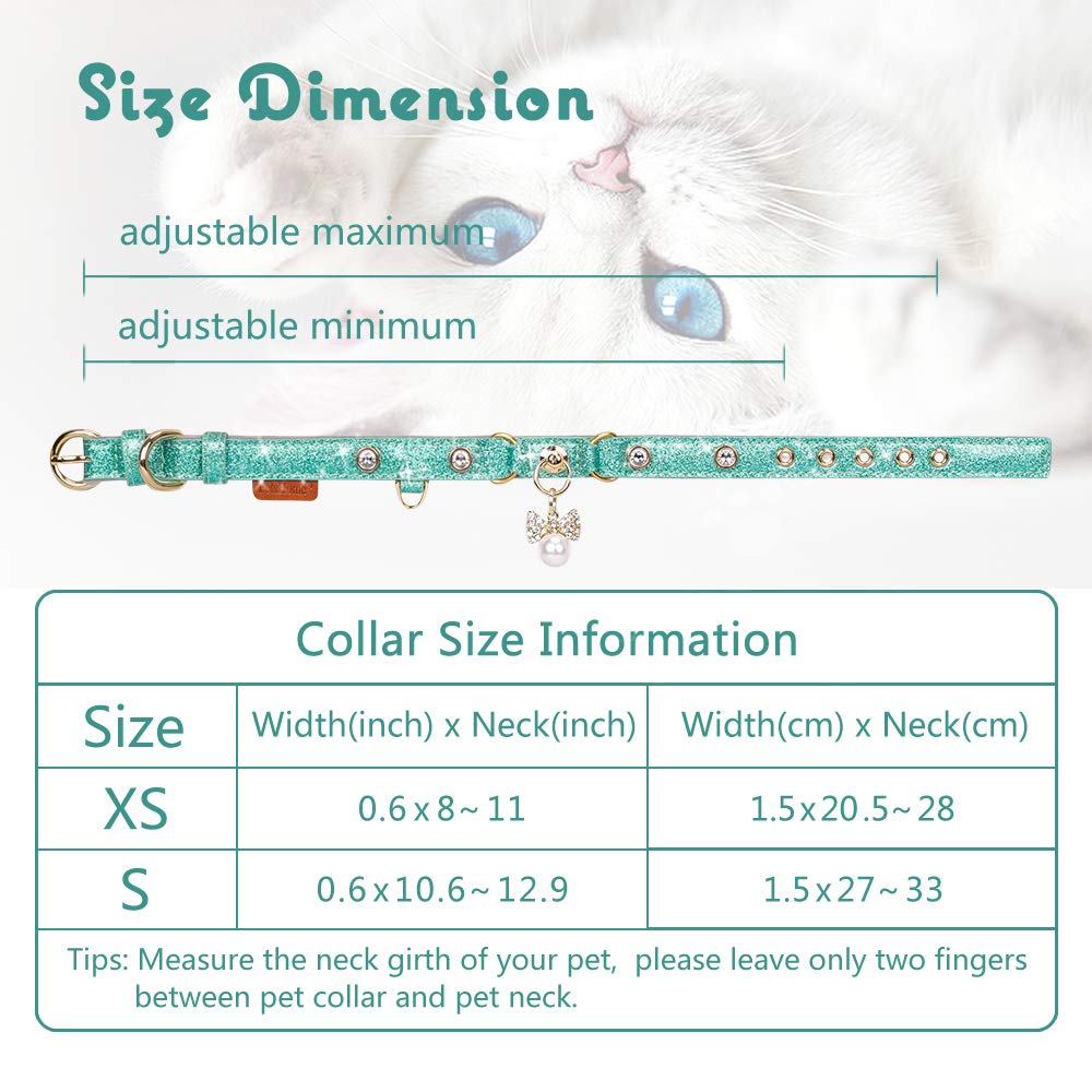 Petshome Cat Collar, Dog Collar, [Bling Rhinestones] Pu Leather Adjustable Pet Collar With Luxury Pendant For Big Cat And Small To Medium Dog Small Mint Green