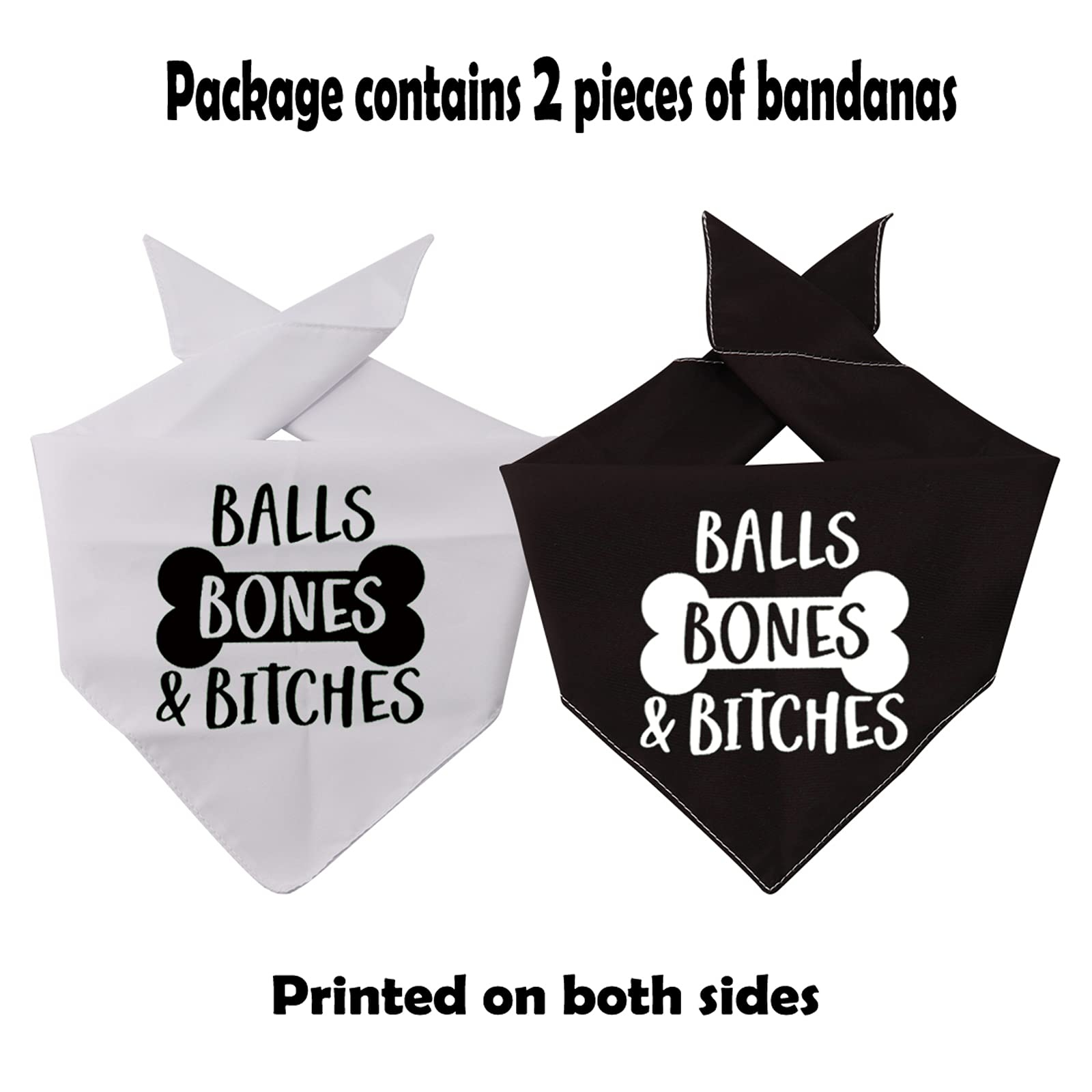 2 Pack Funny Boy Dog Balls Bones Bitches Dog Bandana Over The Collar Pet Bandana (Balls Bones Bitches 2 Pack)