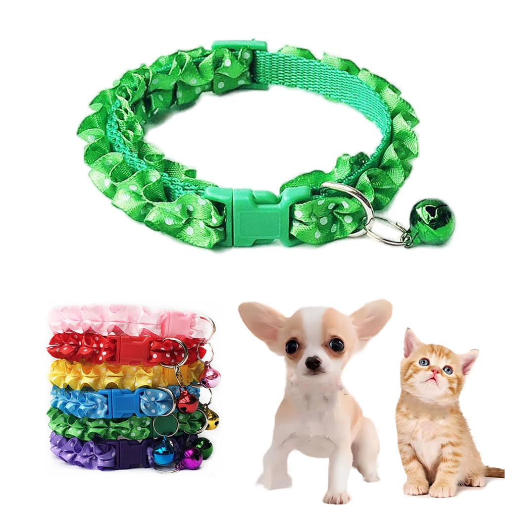 Green Dog Bell Collar, Small Cat Collar With Bell Puppy Collar Girl Lace Adjustable For Xxs Xs Small Pet Dogs Cats Animal Litter