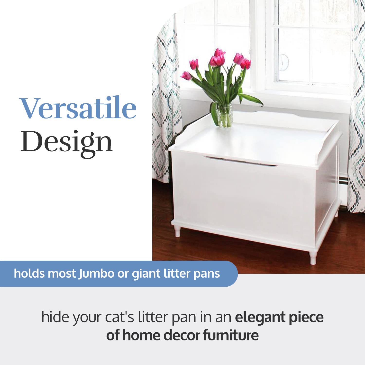 Designer Catbox Cat Litter Box Enclosure, Hidden, Dog-Proof Pet Furniture With Cover, Elegant, Covered, Odor Contained For Large Cats, Cat Litter Box Furniture With Lid, White, Jumbo Sized