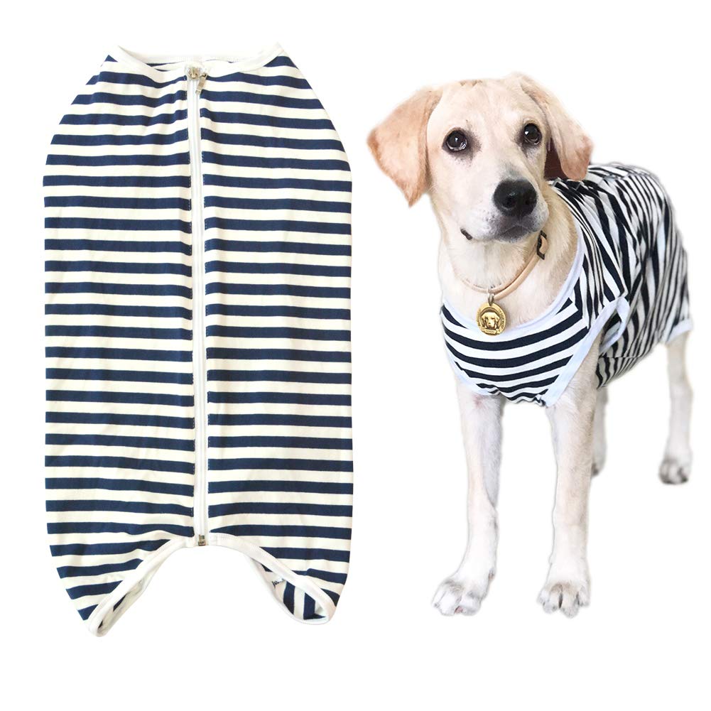 Dogs Recovery Suit Post Surgery Shirt For Female Male Dog, E-Collar Alternative Wound Protective Clothes (Navy White-3Xl)