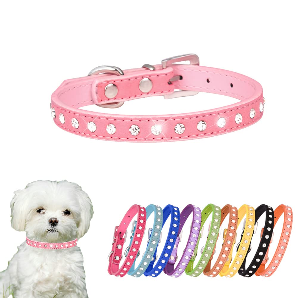 Puppy Dog Collar With Crystal Diamond Colorful Bling Girl Puppy Cat Collars Pink S