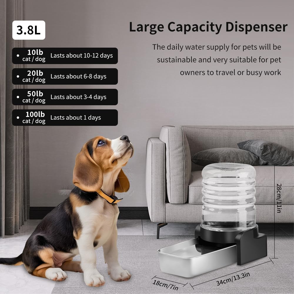 Marchul 2.3 Gallon Dog Water Dispenser, Large Dog Water Bowl Dispenser With Stainless Steel, Automatic Gravity Pet Bowl For Dogs