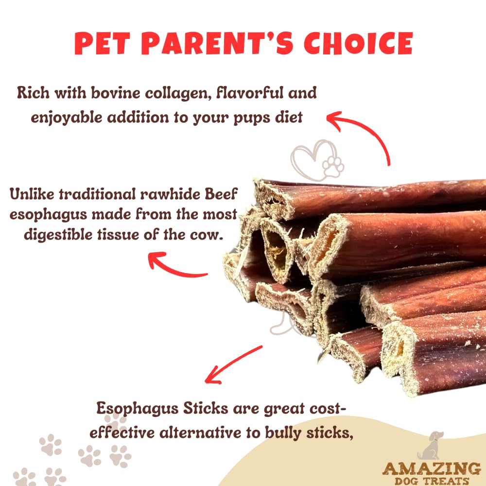Amazing Dog Treats Gullet Sticks for Dogs - 6 Inch Beef Gullet Jerky Chews - 40 Count