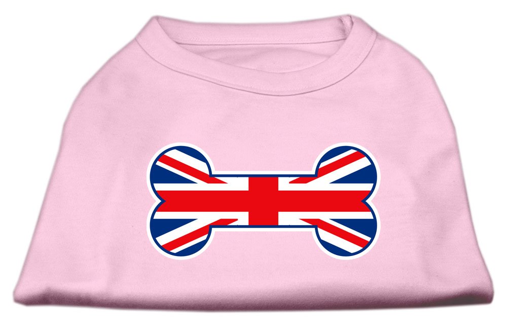 Pet Dog & Cat Shirt Screen Printed, 'Bone Shaped United Kingdom Flag' Light Pink Lg (10-14 Lbs.)